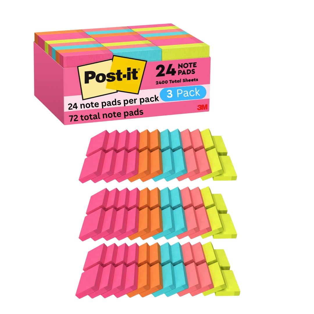 Post-it Mini Notes, 1 3/8 x 1 7/8 in, 24 Pads, America's #1 Favorite Sticky Notes, Poptimistic Post-it Notes, Power Pink, Aqua Blue, Vital Orange, Neon Green, Guava Pink (3 Pack) Image
