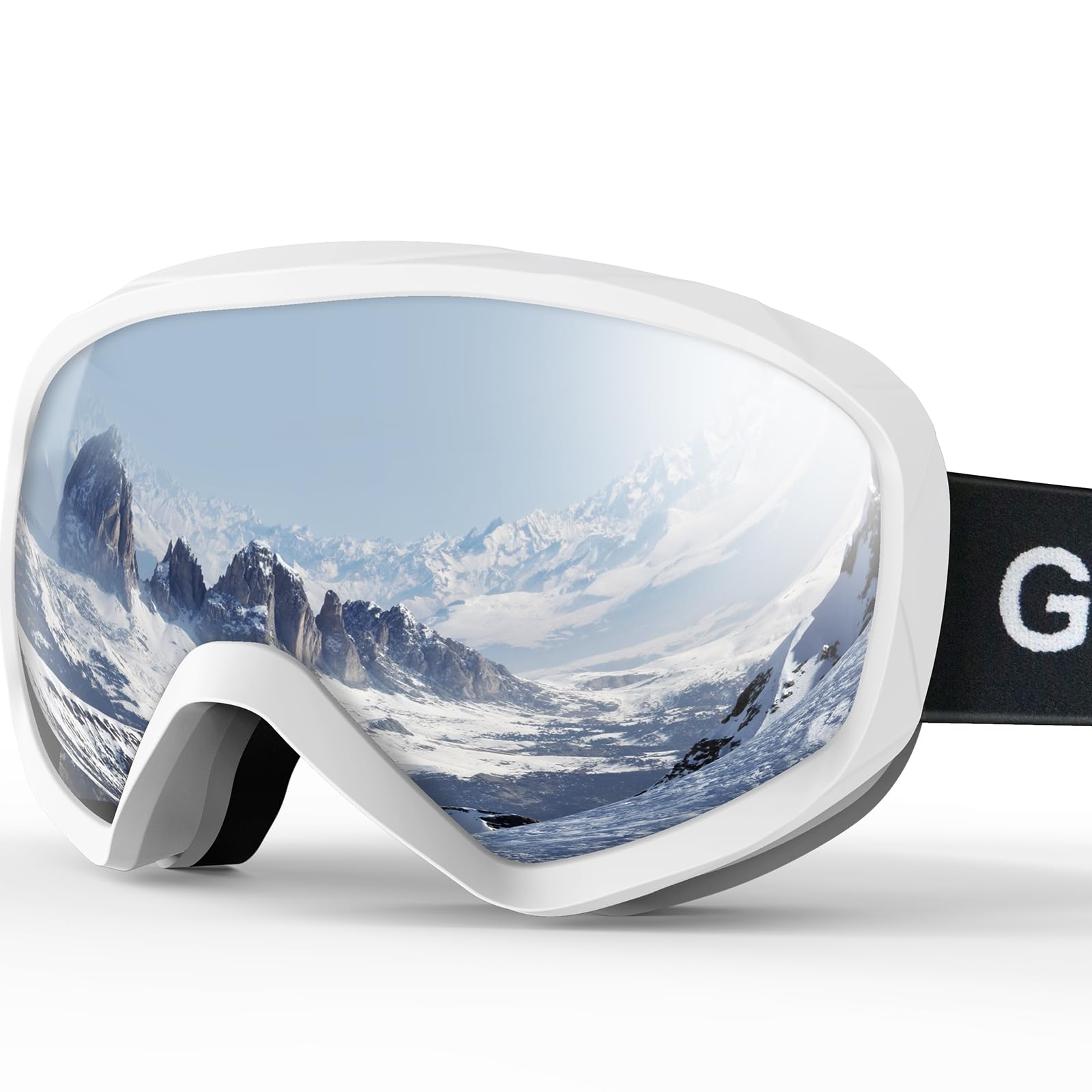 GlaRid OTG Ski Goggles, 100% UV Protection Anti Fog Ski/Snowboard Goggles for Men, Women & Youth, with Ski Goggles Case, White