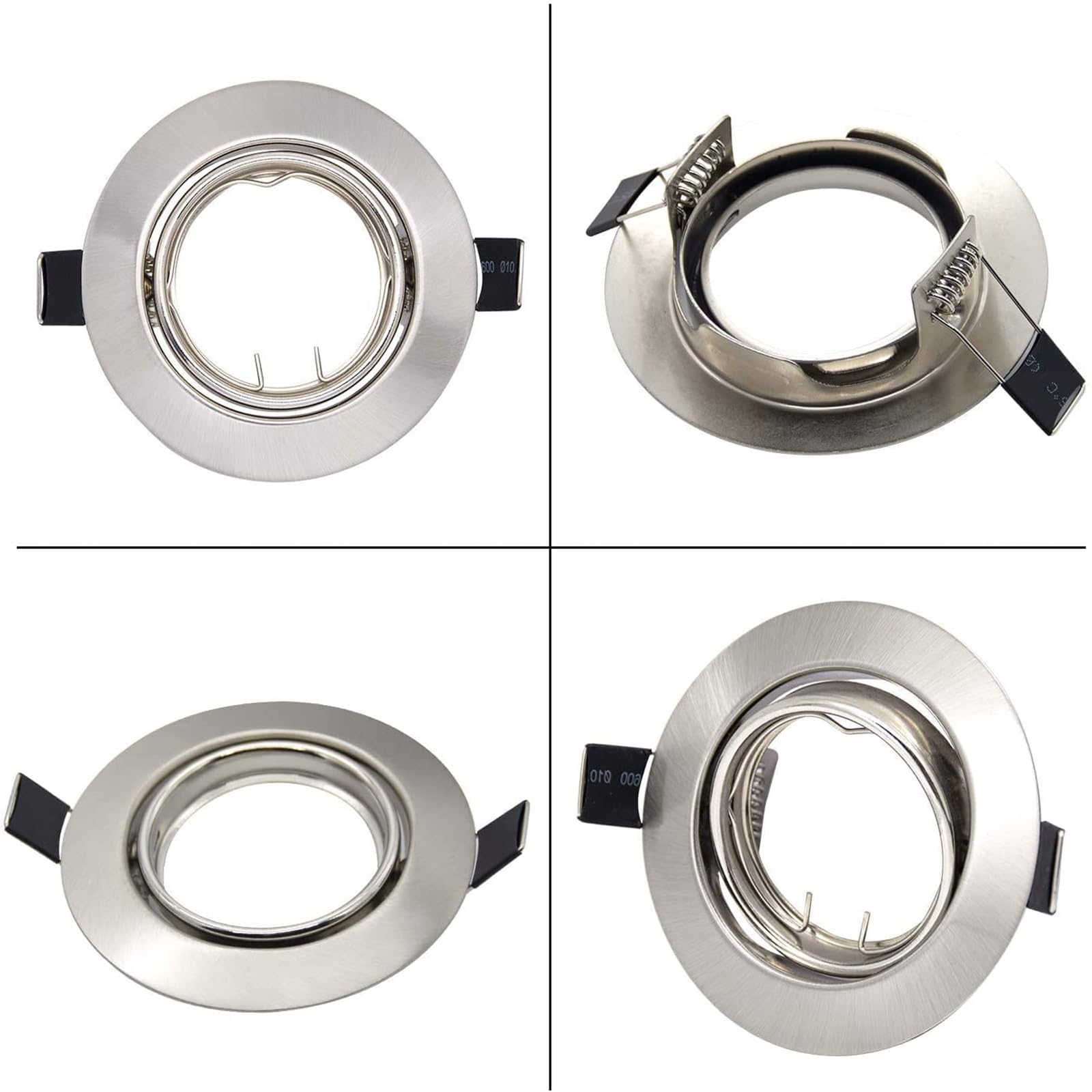 10er LED Einbaustrahler GU10 Set Einbaurahmen Rund Einbauleuchten 68mm Deckenspots Edelstahl Gebürstet Optik Inkl. GU10 Fassung für LED oder Halogen Leuchtmittel, 30° Schwenkbar 6