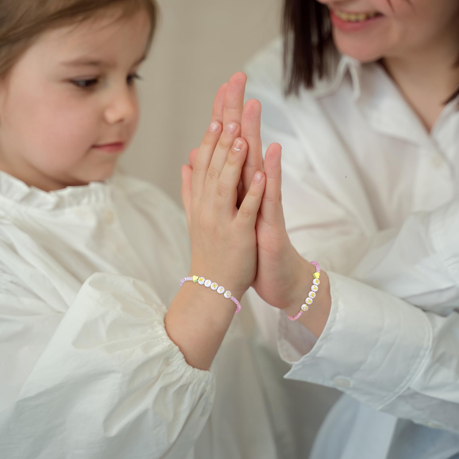 Egowry Mother Daughter Bead Bracelet Set for 2, Mommy and Me Matching Bead Bracelet, Mama and Mini Matching Heart Bracelets for Mom Daughter Valentines Mother's Day Gift