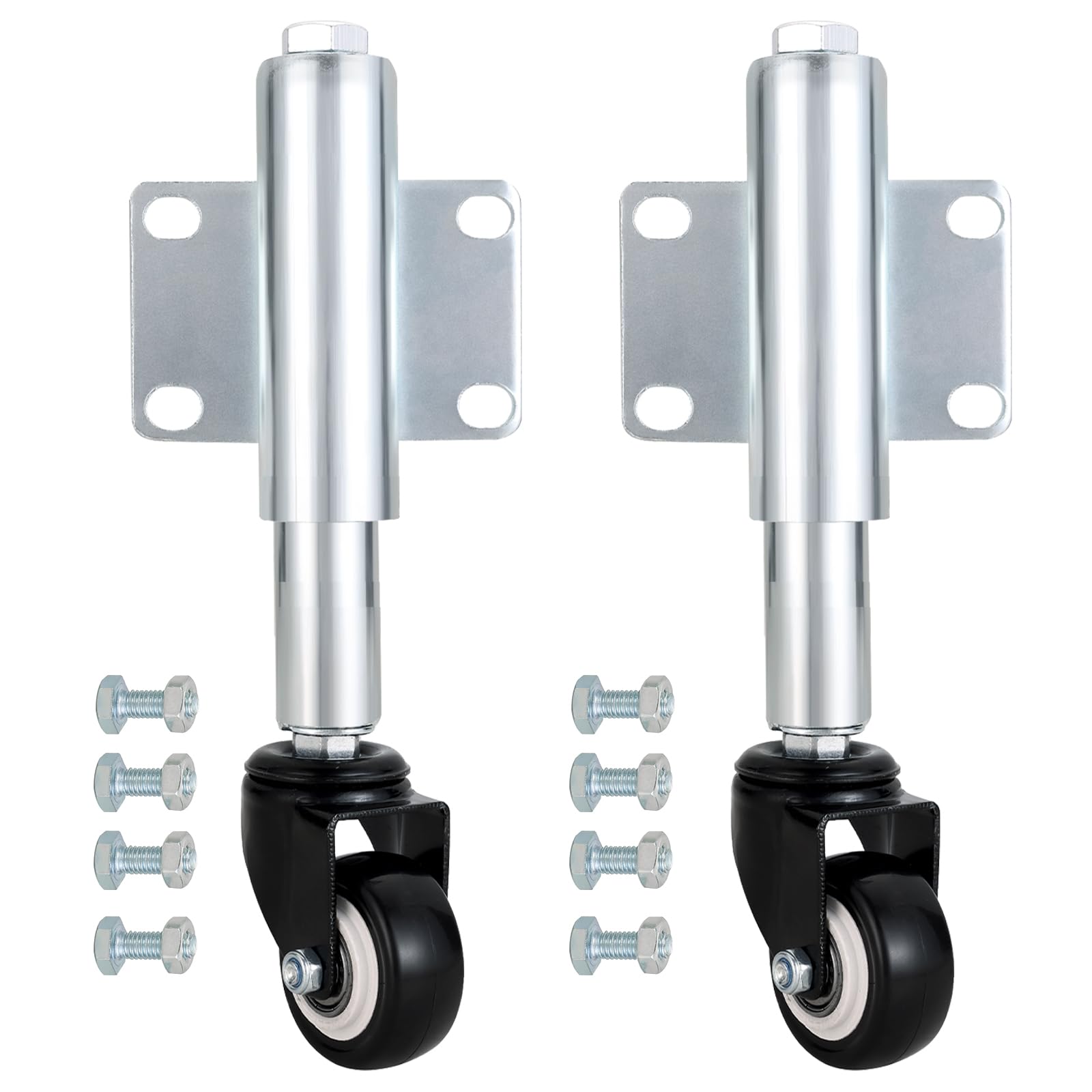 DASBET Spring Loaded Gate Wheels 2 Inch Heavy Duty Swivel Caster 110lbs Capacity Retractable Casters for Yard Fence, Garden Wooden Gate (4 Holes) (2)