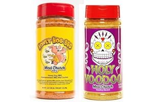 Meat Church BBQ Rub Combo: Honey Hog (12.5 oz) and Holy VooDoo (13 oz) BBQ Rub and Seasoning for Meat and Vegetables, Gluten Free, One Bottle of Each