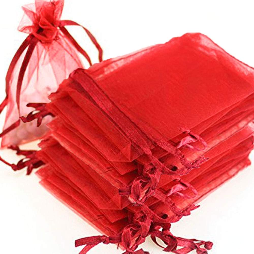 Time to SparkleTime to Sparkle 25 Pack Organza Gift Bags Wedding Party Favour Jewellery Packing Pouches, Red, 9x12cm