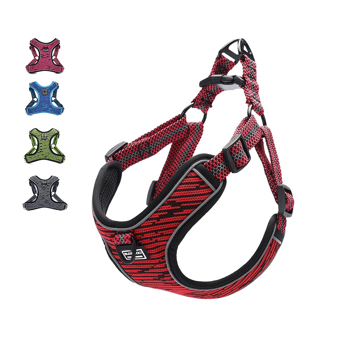 Suredoo Adjustable Dog Harness with Front Clip, No Pull Soft Mesh Padded Reflective Breathable Pet Vest Harness for Small Medium Large Dogs (S, Red)