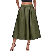 ATOFY Women's Long Skirts Fall Flowy Elastic High Waist A-Line Pleated Boho Beach Maxi Skirt with Pockets