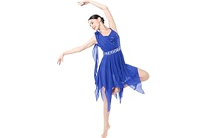 ODASDO Lyrical Dance Costumes for Women Modern Contemporary Dancewear Sequin Chiffon Handkerchief Dress