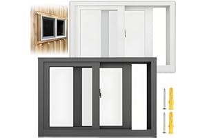 Aluminum Frame Basement Sliding Window with Tempered Glass, Horizontal Replacement for House Shed(Black,29x28in/74x71cm(WxH))