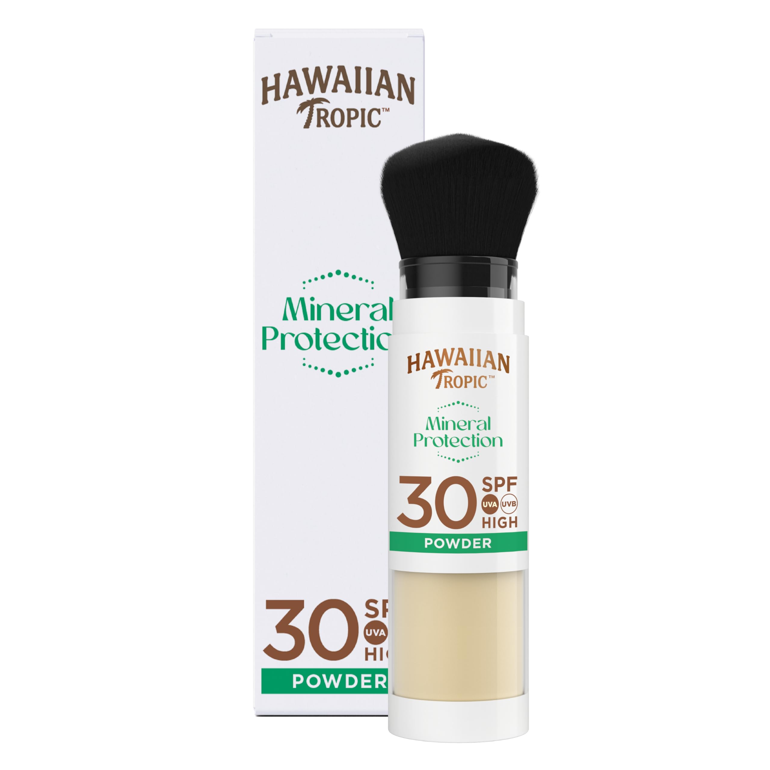 Hawaiian Tropic Mineral Protection Sunscreen Powder SPF 30 UVA plus UVB Protection, Make Up Compatible, Zinc Oxide Filters, Water Resistant, Vegan