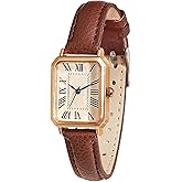 BESTKANG Leather Strap Watches for Women Elegant Dainty Ladies Watch Vintage Rectangle Women Quartz Wrist Watch