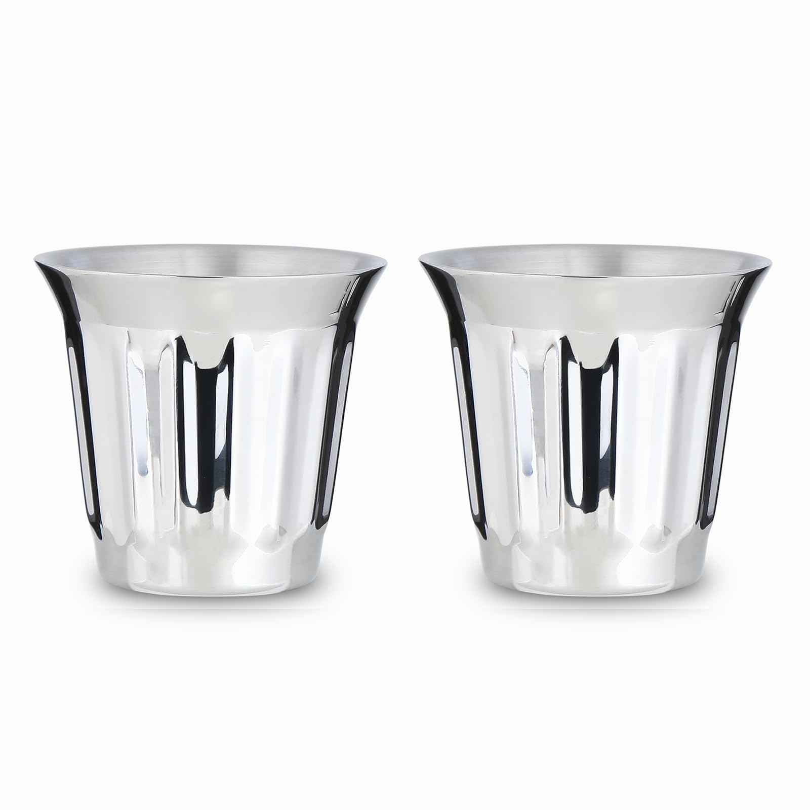 Easyworkz Stainless Steel Double-Wall Espresso Cups Set of 2, Vertical Stripe Design,150ml, Chrome
