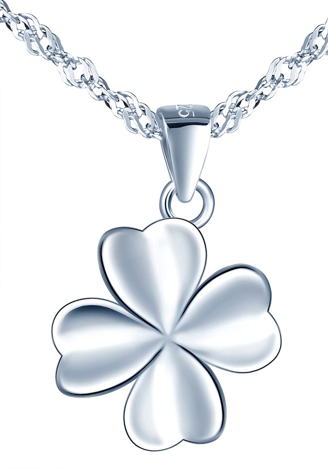 MicVivien Women Necklace Sterling Silver 925 Shamrock Four Leaf Clover Pendant Necklace Silver Jewellery for Mum Wife Girlfriend