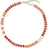 HUWODY Beaded Gemstone Necklaces for Women, Boho Colorful Bead Choker Necklace, Natural Stone Summer Jewelry for Beach Handmade Jewelry 16+2 inch