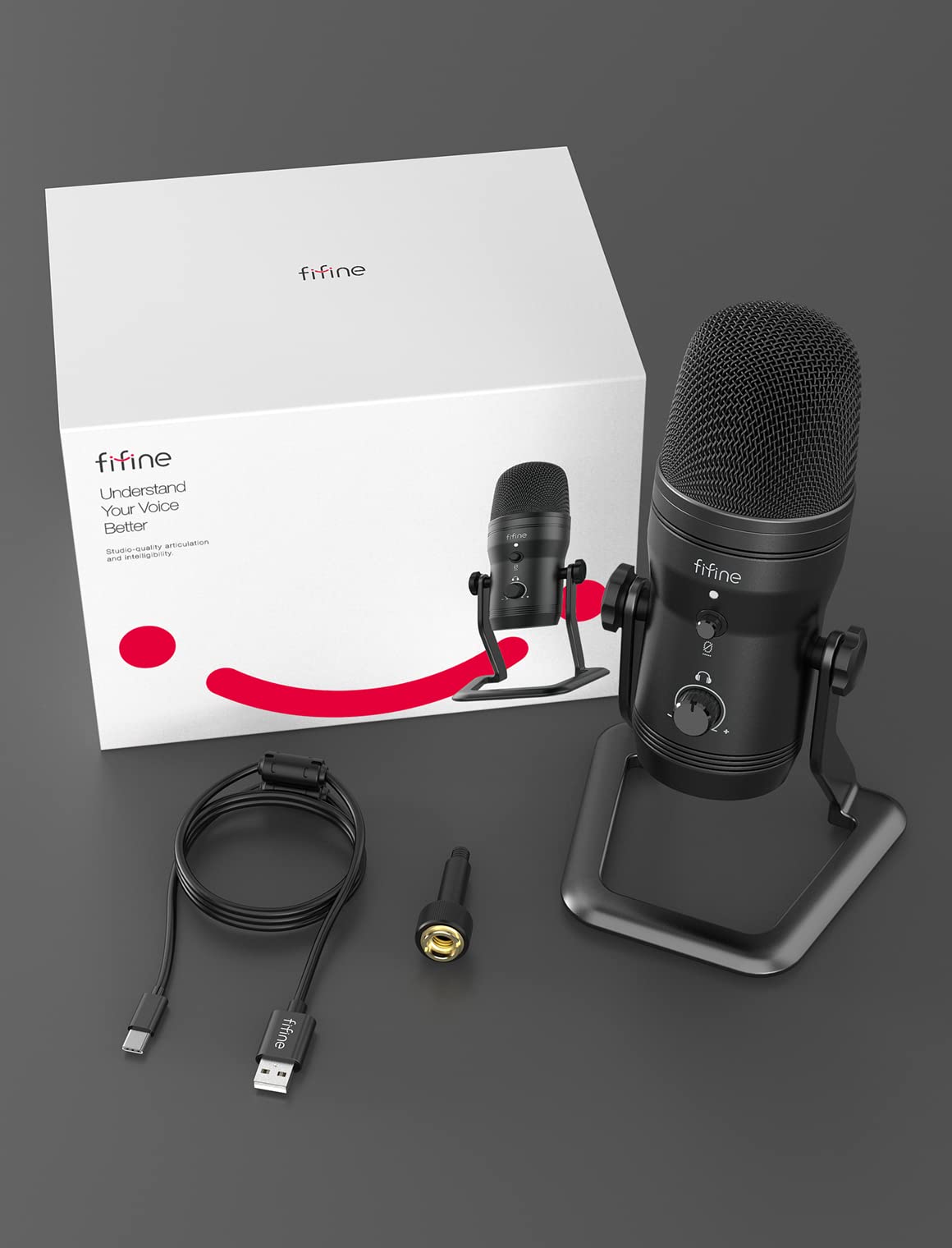 FIFINE USB Studio Microphone - 4 Pickup Patterns, Mute Button, For Podcasting & Streaming (K690)