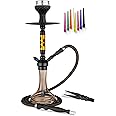 22'' Hookah Set Aluminum Shisha Hookah Set With Everything - Modern Colored Glass Vase, Ceramic Bowl, Hookah Charcoal Holder, Coal Tongs, Leather Hose