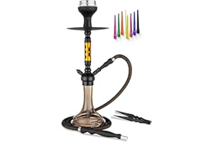 HAPYWAER 22'' Hookah Set Aluminum Shisha Hookah Set With Everything - Modern Colored Glass Vase, Ceramic Bowl, Hookah Charcoal Holder, Coal Tongs, Leather Hose