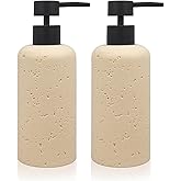2 PCS Resin Soap Dispensers 11oz, Refillable Luxurious Hand Dish Lotion Shampoo Soap Dispenser Jar with Rust Proof Pump 340ml, Travertine Soap Pump Bottle for Kitchen Bathroom Countertop (Cream)