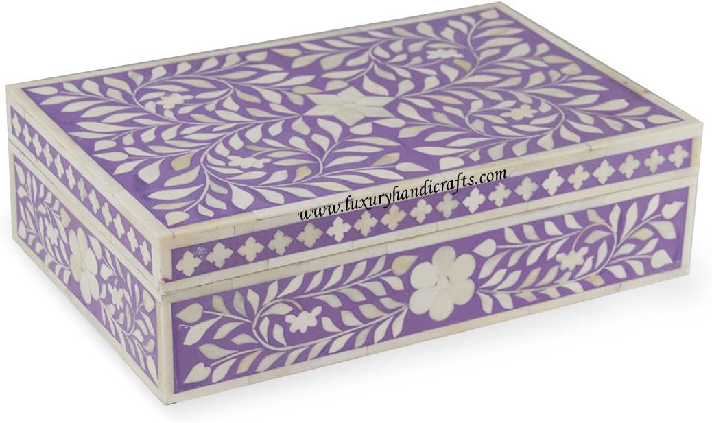 Luxury Handicrafts Bone Inlay Box Floral Design (Purple)