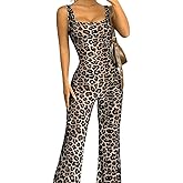Novaorily Womens Summer Casual Leopard One Piece Jumpsuit Sexy Sleeveless Backless Overalls Loungewear Vacation Outfits