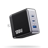 130W USB C Charger Block,3-Port GaN Fast Charger,Compact Foldable Type C Fast Charging Wall Charger,PD QC 65W USB C Laptop Charger for MacBook Pro/Air,iPad Pro,iPhone 17/16/15/14,Galaxy,Dell XPS etc