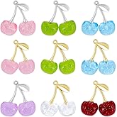 PH PandaHall 6 Colors Cherry Charms, 9pcs Transparent Resin Cherry Pendants Fruit Charms Beads DIY Dangle Charm for Necklace Bracelet Keychains Jewelry Making Handbag Purse Charm, 1.2 inch