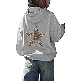 Women's Cheetah Leopard Star Print Hooded Sweatshirt Y2k Casual Long Sleeve Pullover Hoodie Tops