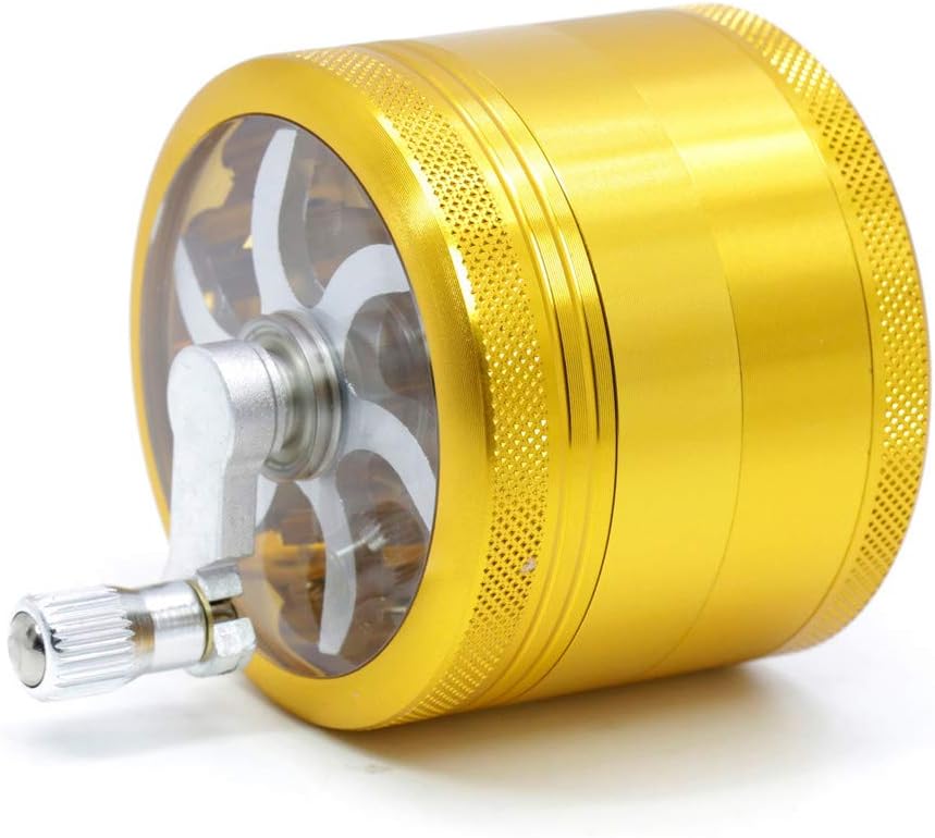 Grinder Gold for Herb Spice Tobacco,with Pollen Catcher and Crank Handle