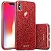 ZUSLAB Case Compatible with Apple iPhone Xs/iPhone X, [Rosy] Bling Glitter Sparkle 3 Layer Hybrid Bumper, Soft Flexible TPU Cover for Girls - Red