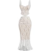 SOLY HUX Women's Floral Lace Skirt Set 2 Piece Sleeveless Top and Bodycon Fishtail Skirts Summer Coquette Outfits