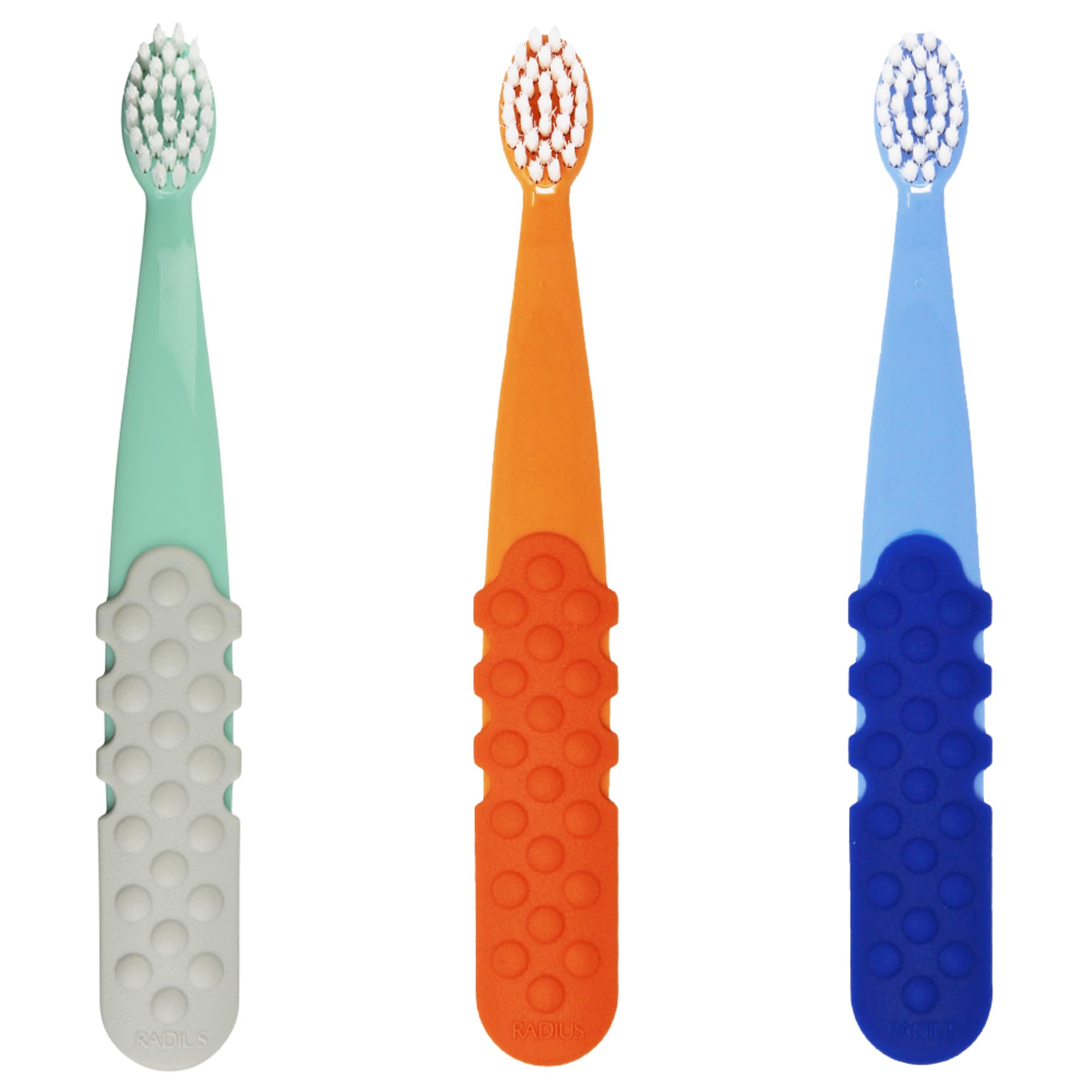 RADIUS Toothbrush Totz Plus Brush Silky Soft Assorted Colors 3 Count | BPA Free and ADA Accepted | Designed for Delicate Teeth and Gums, for Children 3 Years and Up