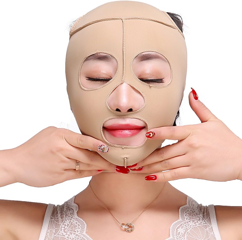 GEBI Full Face Style Face-lift V Face Line Slim ，Anti Wrinkle Treatment Face Slimming Cheek Breathable Mask Physical (Large ，Size：M)