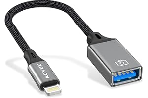 AGVEE 4 inch Lightning to USB Female Camera Adapter, OTG Cable for iPhone iPad to Connect Card Reader, USB Flash Drive, MIDI, Keyboard, Mouse, Hubs, Plug & Play, Dark Gray