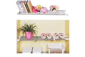 Baoyouni Adjustable Closet Tension Shelf Rod Expandable Clothes Hanging Rail Pole Dividers Wardrobe Space Saving Storage Organizer Ivory, 46.85-75 Inches