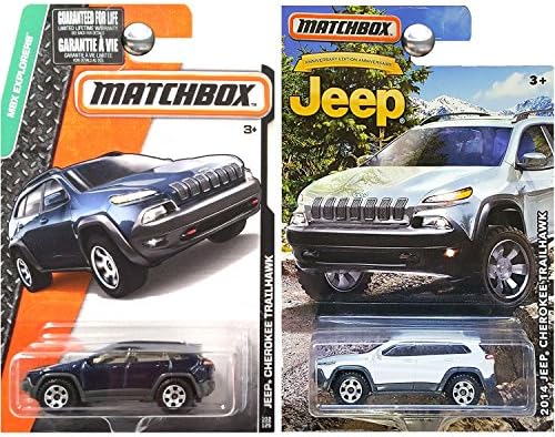 Matchbox Standard and Anniversary Edition Jeep Cherokee Trailhawk in Blue and White SET OF 2