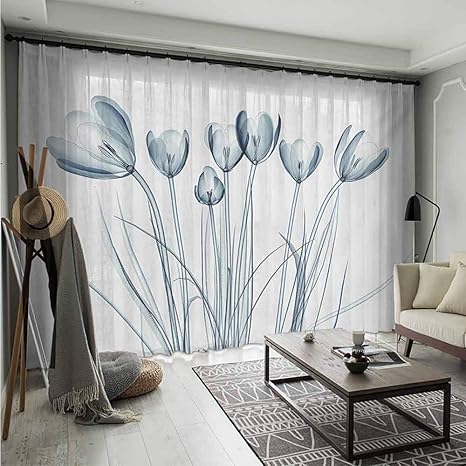 Amazon Com Bluemat White And Dark Teal Sheer Curtains For Bedroom