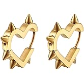 Agriajun Spike Hollow Heart Hoop Earrings for Women, Punk Gothic Grunge Emo Y2k Earings Goth Jewelry Accessories Jewelry Gift