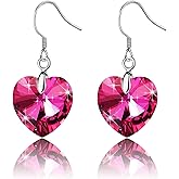 Austrian Crystal Heart Drop Dangle Earrings for Women 925 Sterling Silver Hook Hypoallergenic Earring