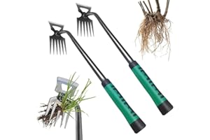 2 Pack Garden Weed Puller Tool 6 Teeth Uprooting Weeding Tool Durable Manganese Steel Forged Hand Weeder Tool Manual Multifun