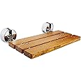 20 inchs Teak Folding Shower Seat Wall Mounted,Fold Down Shower Bench for Shower Space, Home Care Teak Wood Stool for Inside Shower,Pregnants-Maximum Load 440lb (Glossy & Yellow)