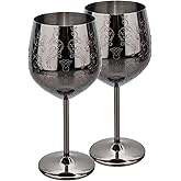MeowvCraft Wine Glasses Stainless Steel Set of 2, 17oz Black Etched Goblets with Intricate Baroque Engravings, Royal Style Lightweight Shatterproof Wine Cups Gift for Home, Restaurant, Bar, Outdoor