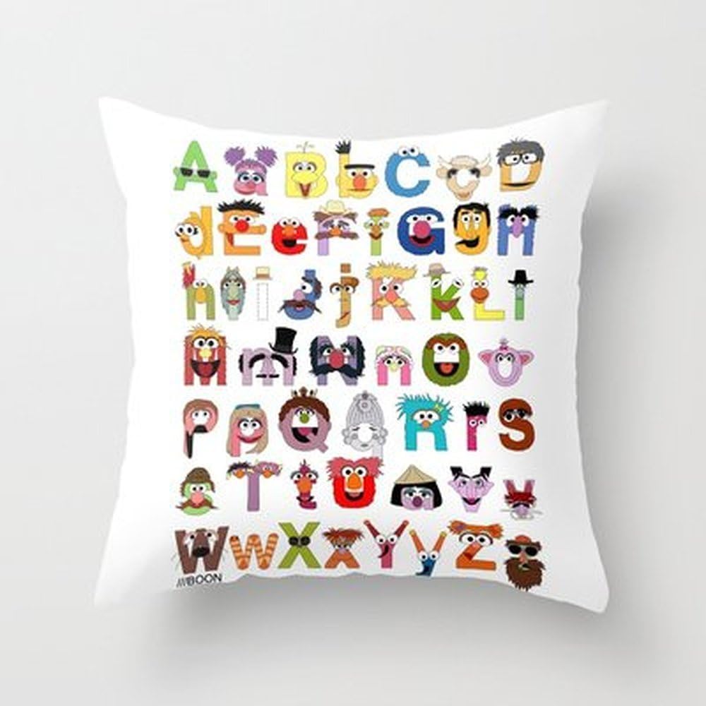 ThanTen Design New Sesame Street Alphabet Pillowcase 18X18 inches Home Decoration Pillowcase Covers