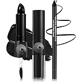 CAHIUYOA Black Matte Lipstick Lip Liner Set,Double Head Liquid Lipstick Lip Gloss Long Lasting Smudge Proof Black Lip Liner a