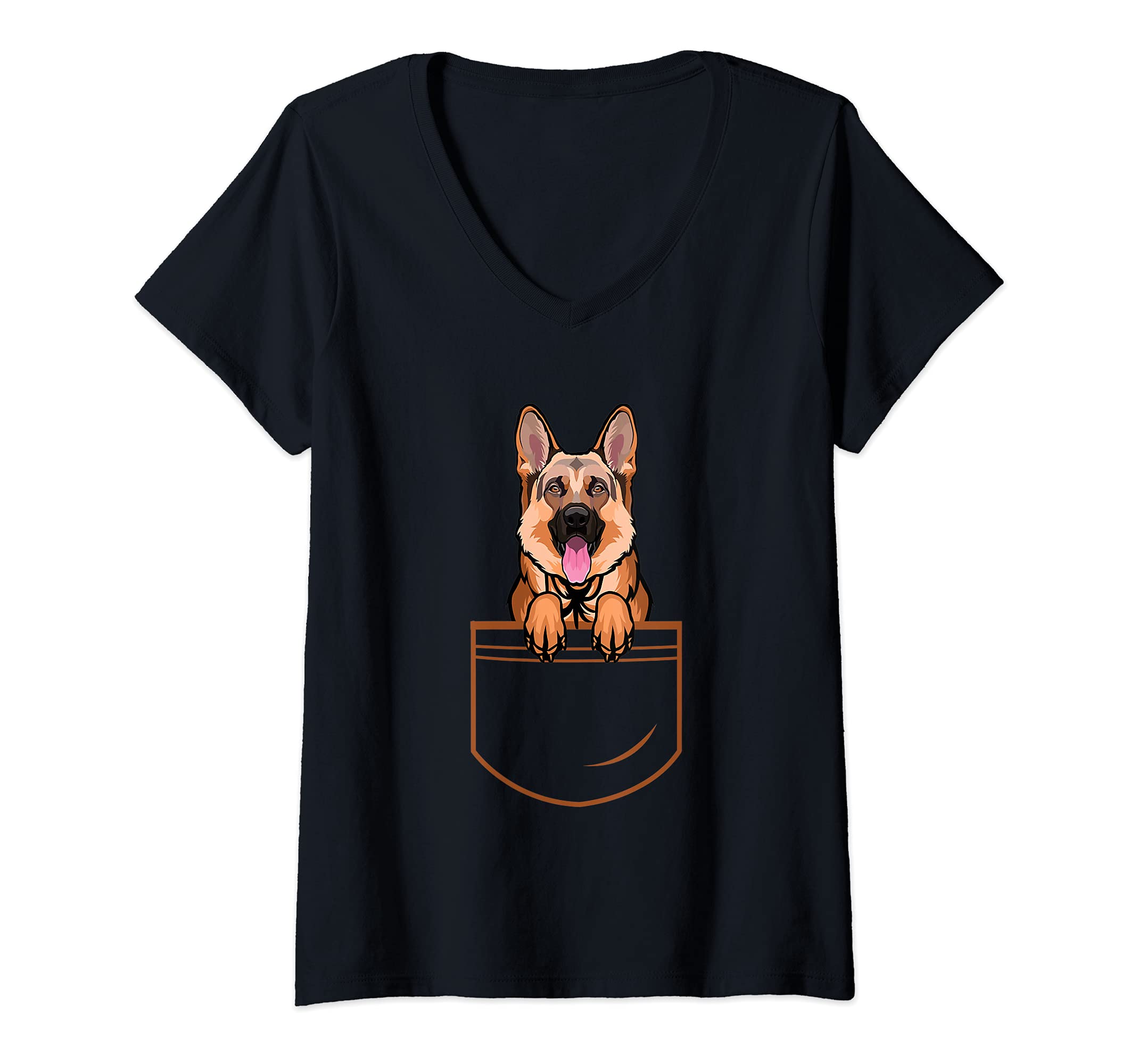 Womens Cute shepherd dog in the breast pocket dogs dog lovers V-Neck T-Shirt โ image 1