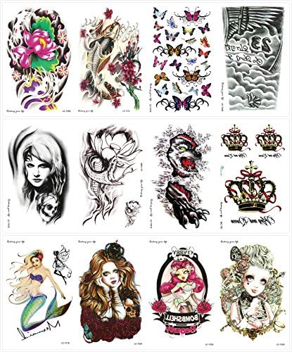 12 Premium Sheets - Metallic Flash Temporary Tattoos - Gold and Silver Bling Temporary Waterproof Tatoo,botanical Temporary Tattoo Custom Temporary Tattoos for Kids (1 Pack, Series 12)