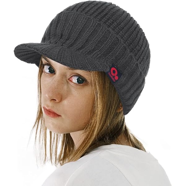 Women's Winter Cable Knitted Visor Beanie Fleece Lining Ear Flap