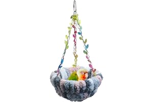 kathson Hanging Bird Bed, Bird Hammock for Cage Winter Warm Bird Plush Nest Parrot Sleeping Bed for Budgie Lovebird Conure Quaker (Diameter 6.3 in, Grey)