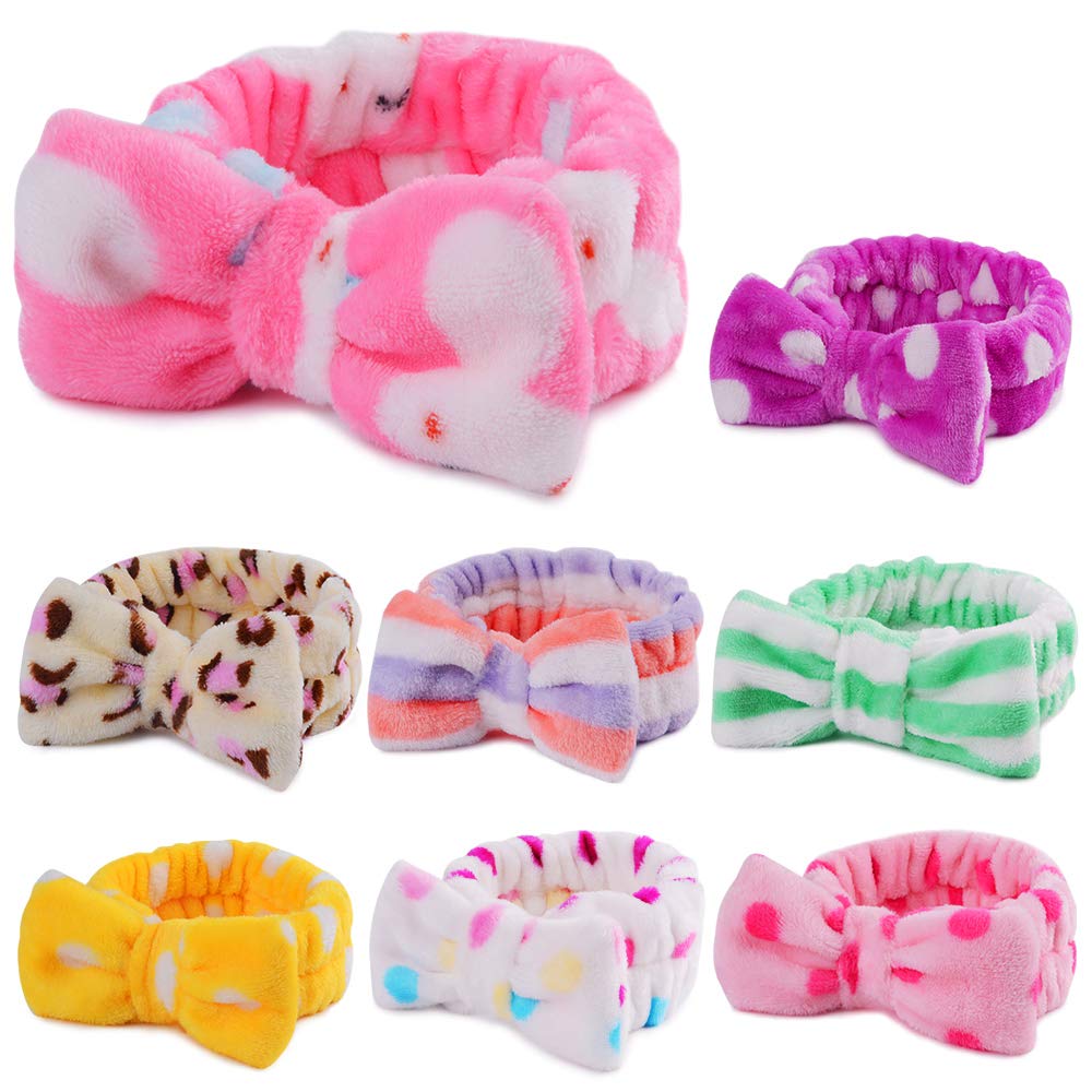 Nucifer Spa Headband for Women 8 Pack Soft Coral Fleece Makeup Headband for Washing Face Elastic Facial Headbands Cute Bow Hair Band Cosmetic Headband for Girls Face Wash Spa Shower Mask Yoga Gifts