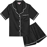 QPANCY Kids Satin Pajamas Sets Baby Boy Girl Button-Down Silk Sleepwear 2 Piece Short Sleeve Loungewear Clothes Set
