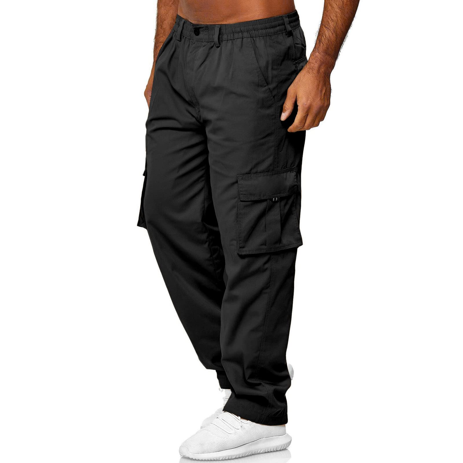 THWEI Mens Cargo Pants Casual Cotton Jogger Multi Pockets Outdoor Hiking Work Sweatpants