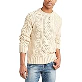 Runcati Mens Long Sleeve Cable Knit Pullover Sweater Fisherman Twist Patterned Crewneck Sweater