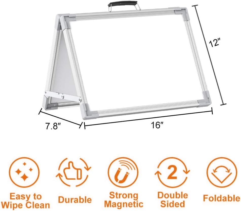 Small Whiteboard Dry Erase Boards, Portable White Board Double Sided Magnetic Board Stand, Foldable Desktop White Boards for Kids Students Teacher for School Home Kitchen Office 12x16 Inch : Office Products